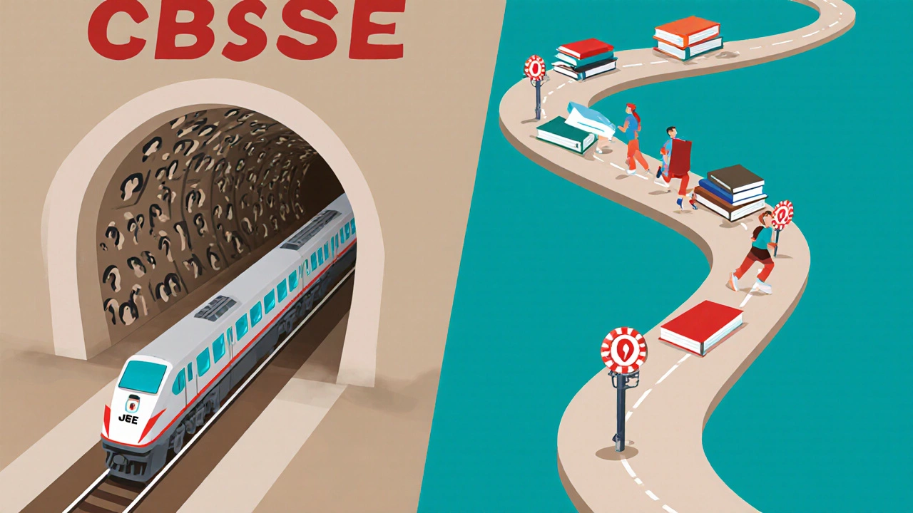 Dual path metaphor: CBSE as a fast train and ICSE as a marathon with academic checkpoints.