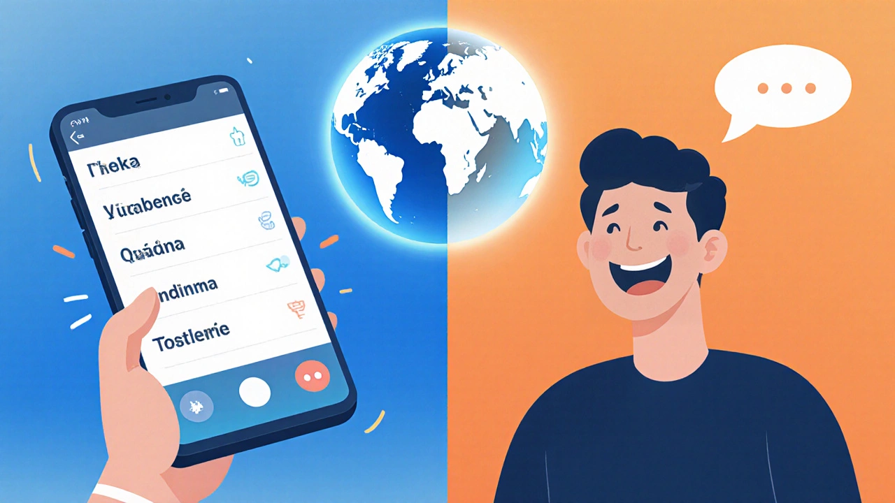 Split-screen: person hesitating with an app vs. confidently speaking on a call.