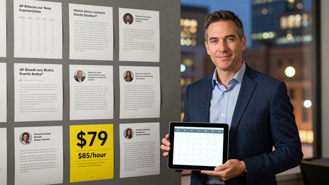 Top tutor surrounded by student achievements and high-value appointments in a professional setting.