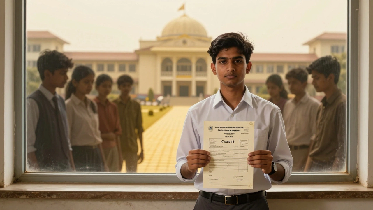 A student holding a CBSE marksheet with a golden path leading to top Indian universities