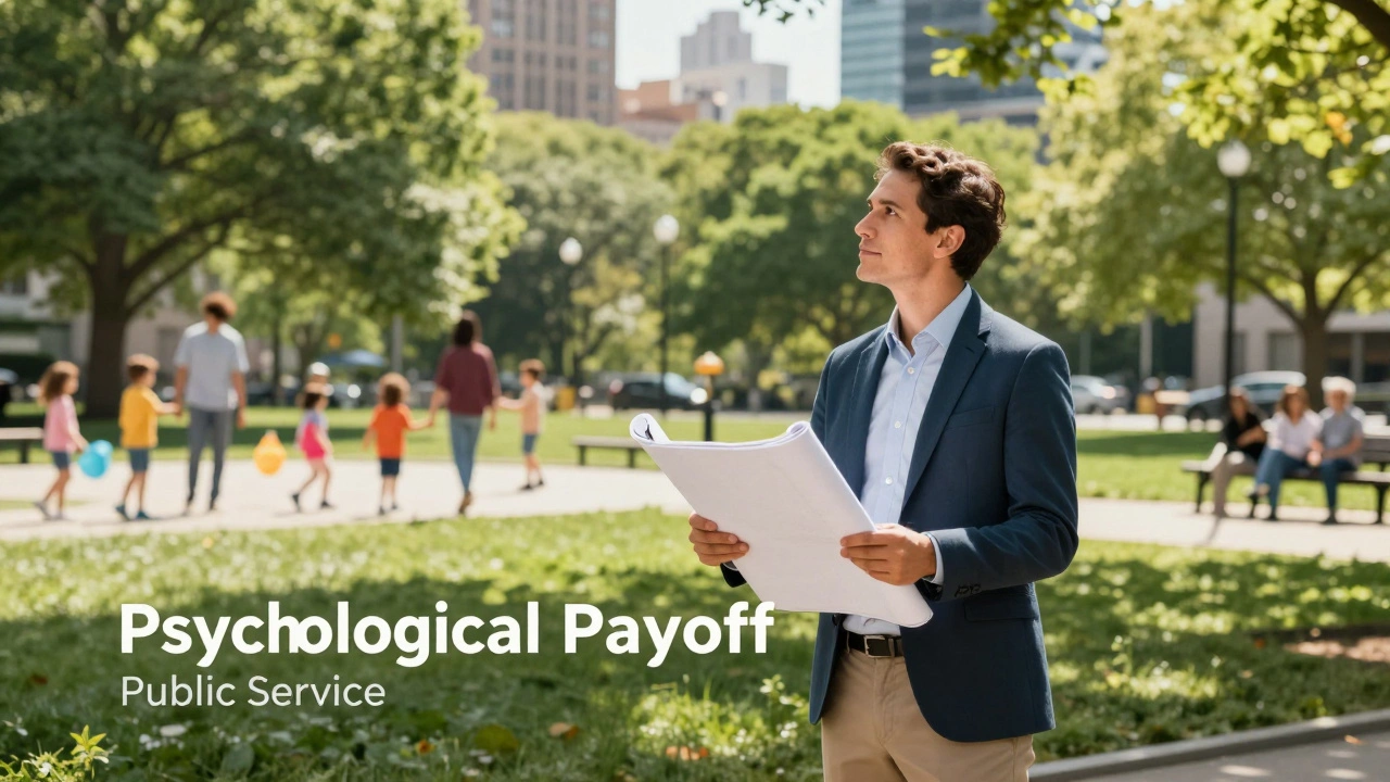 A public servant looking over a vibrant community park they helped develop