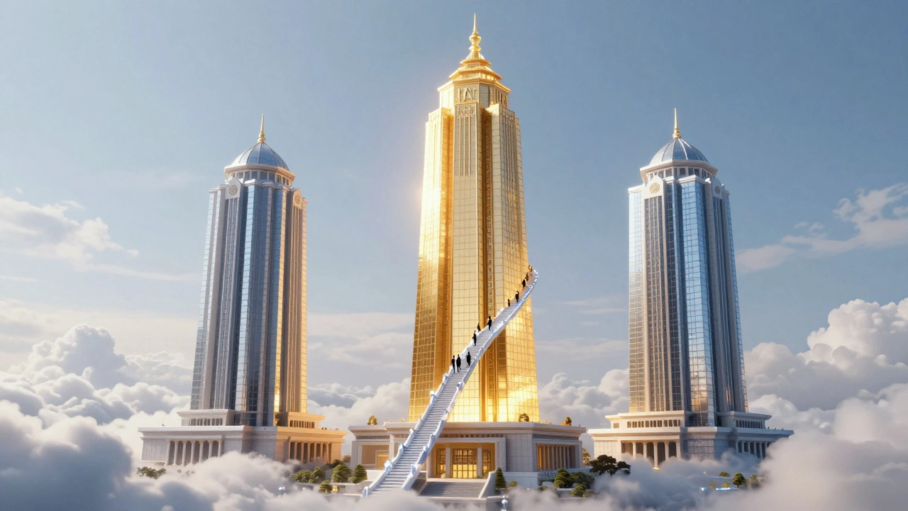 Three futuristic ivory towers rising above clouds representing the top IITs