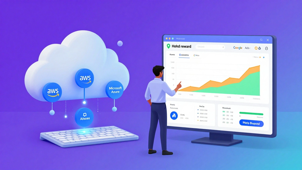 Conceptual art of cloud computing and digital marketing certification paths
