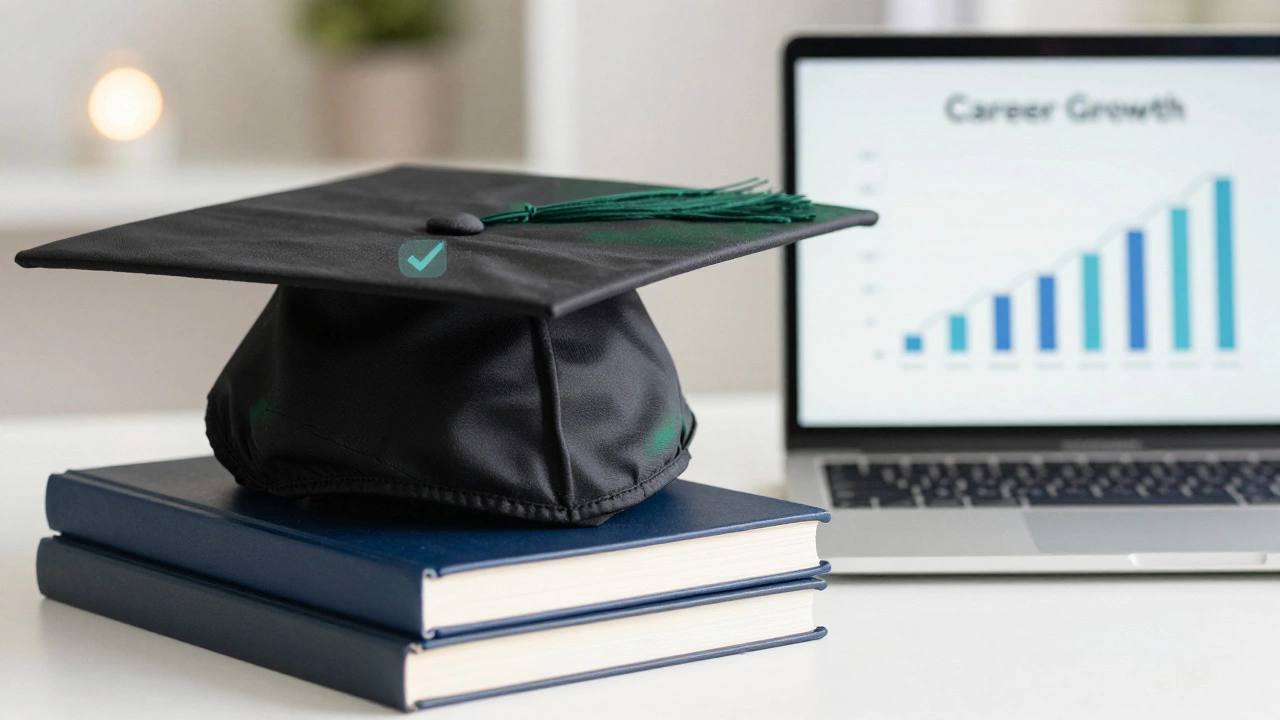 Graduation cap and laptop symbolizing accredited MBA success