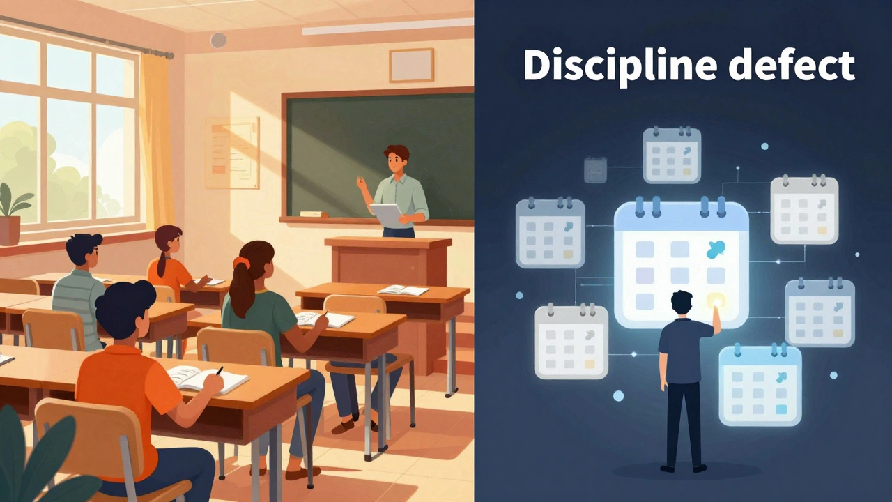 Illustration contrasting classroom community with solo online study