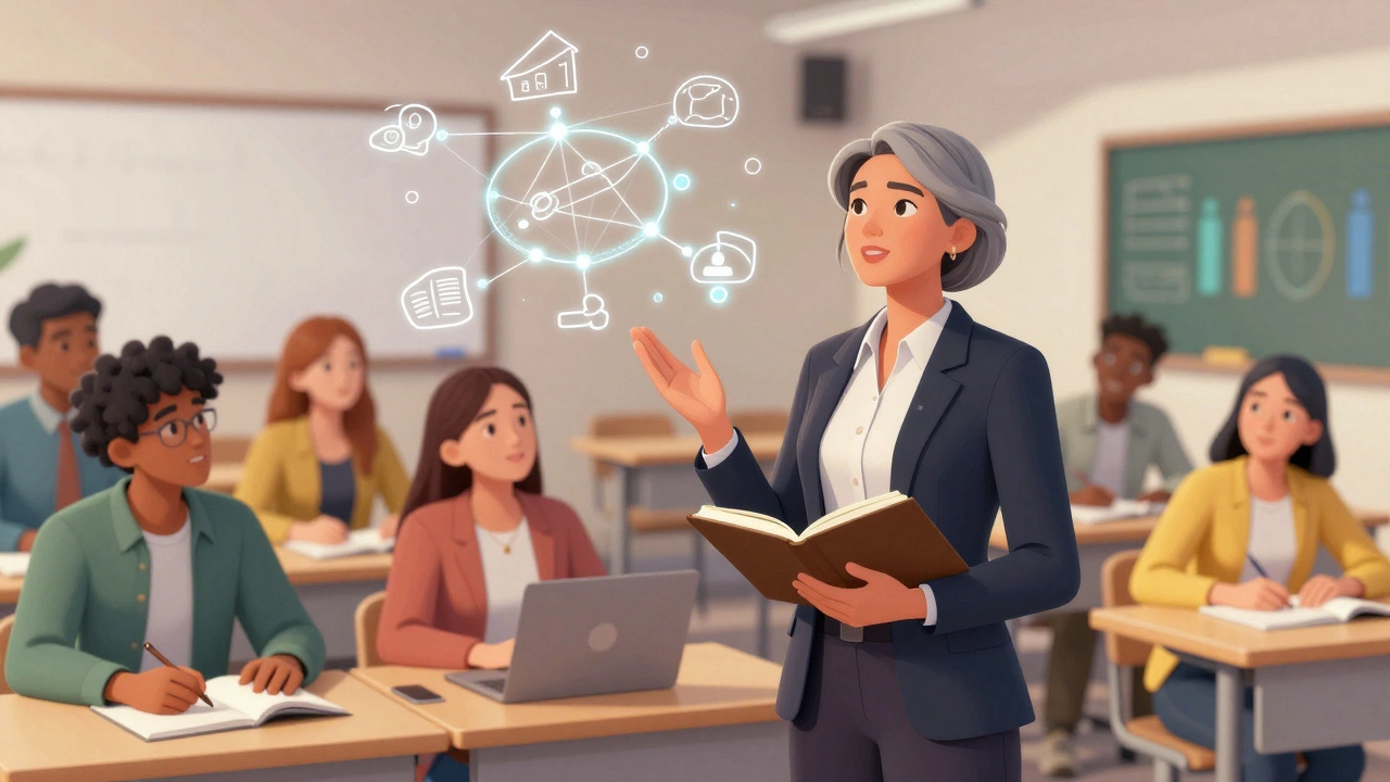 Mature student contributing actively in a diverse business classroom