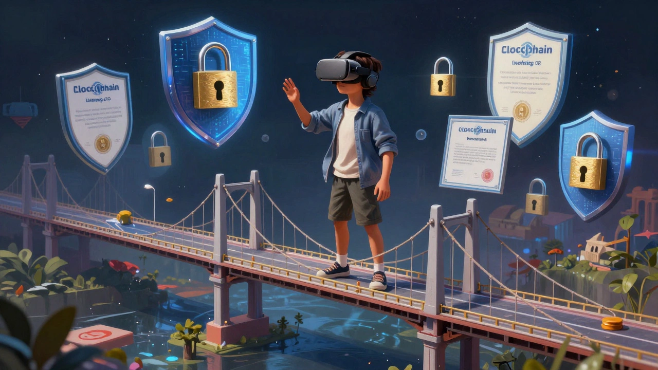 Student in VR headset interacting with a 3D bridge model