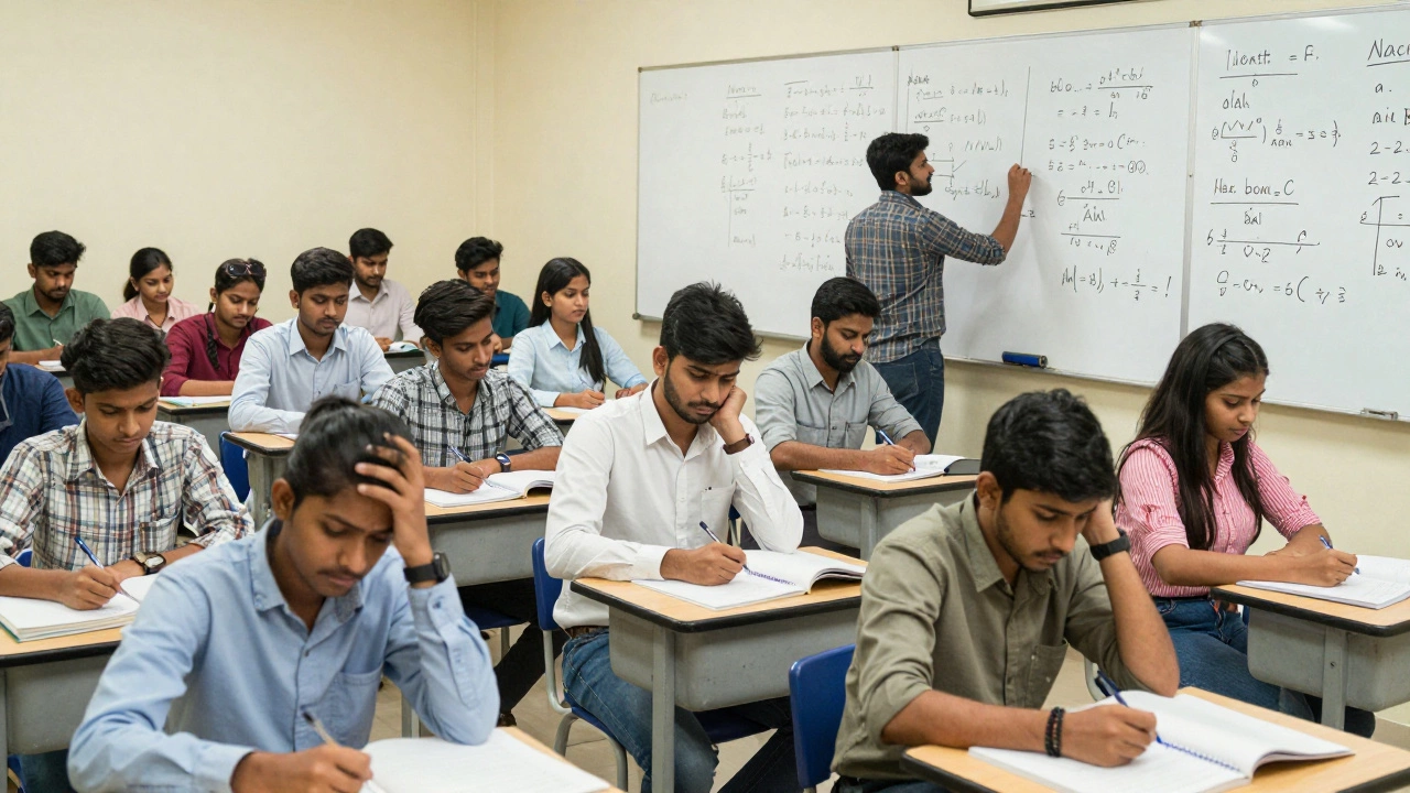 Crowded offline classroom for NEET exam preparation