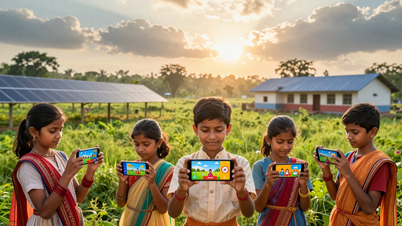 Rural Indian children using smartphones for online education