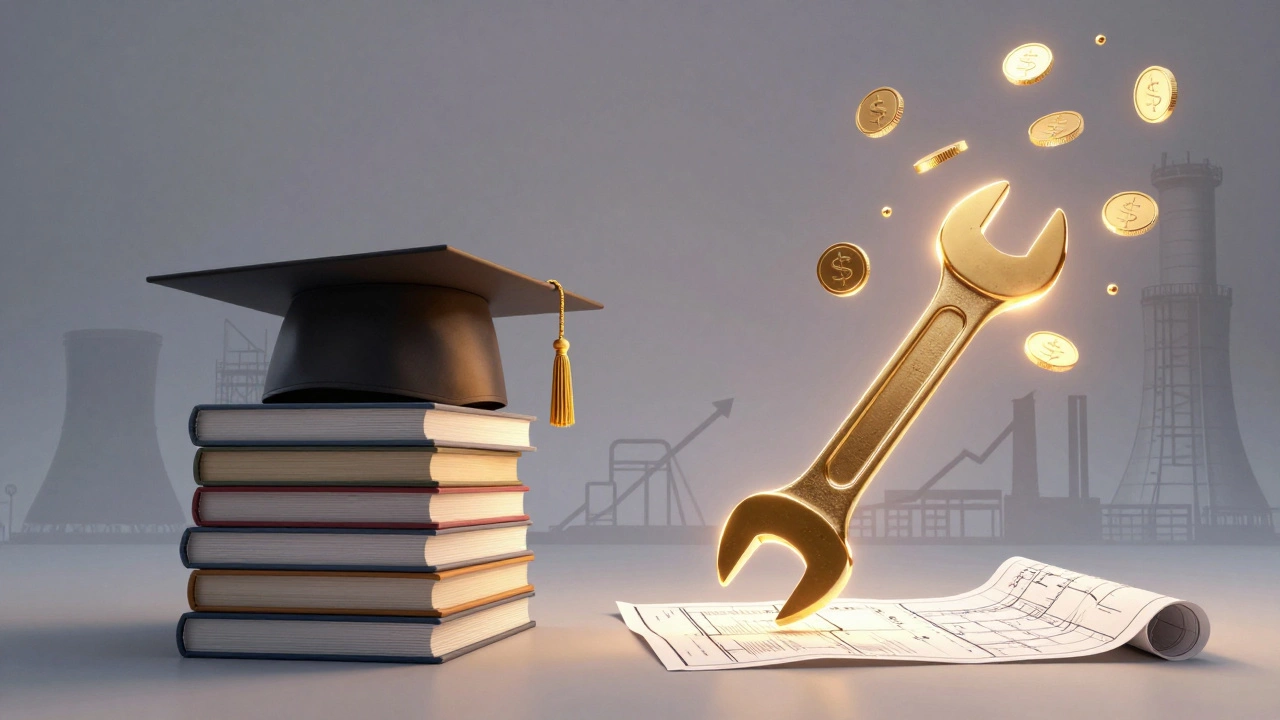 Symbolic art of tools replacing degrees for wealth