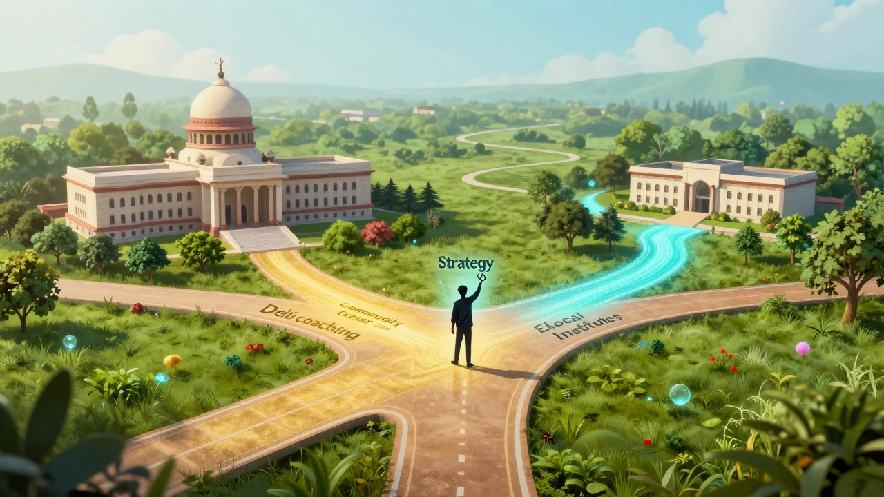 Symbolic crossroads showing different coaching paths for aspirants