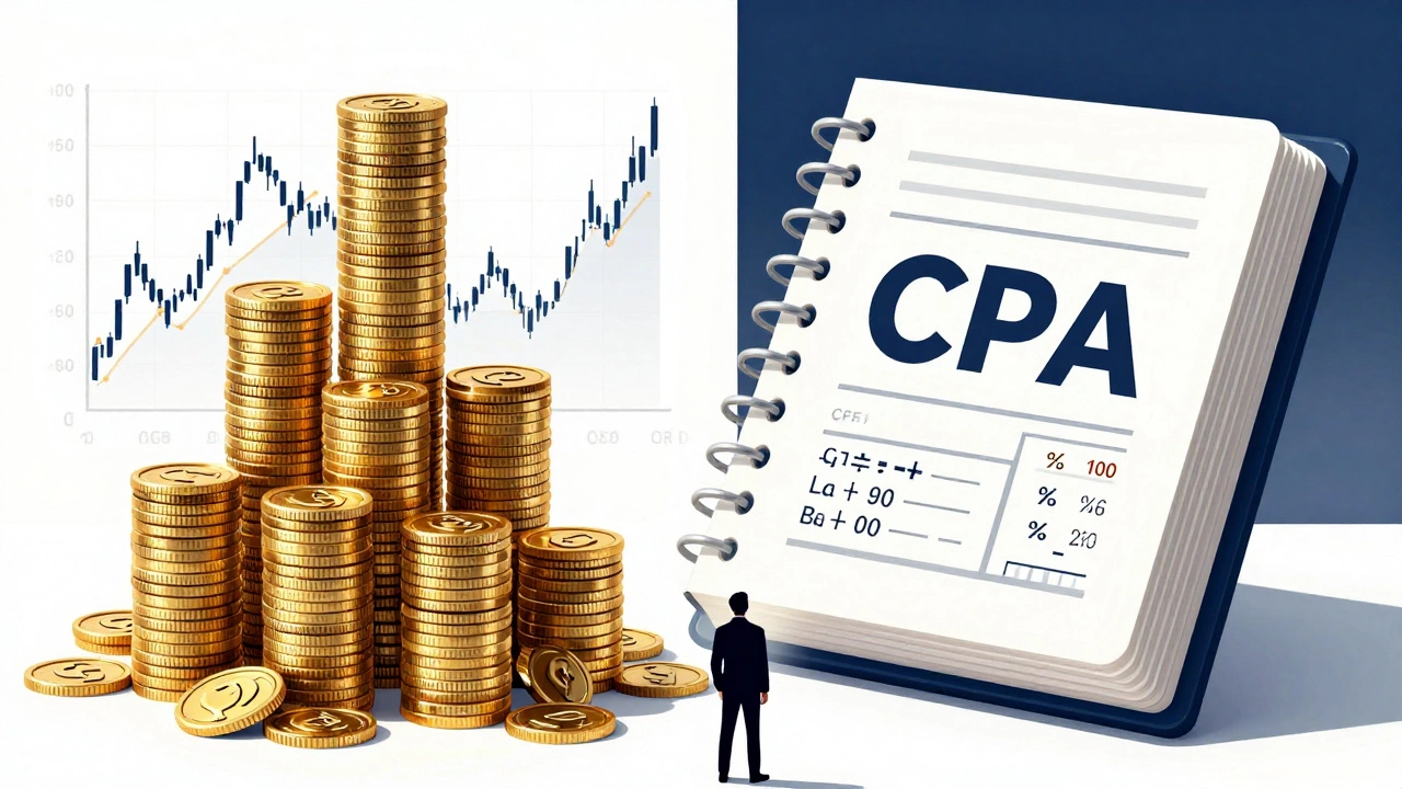 Symbolic illustration of CFA and CPA exam challenges as towering structures