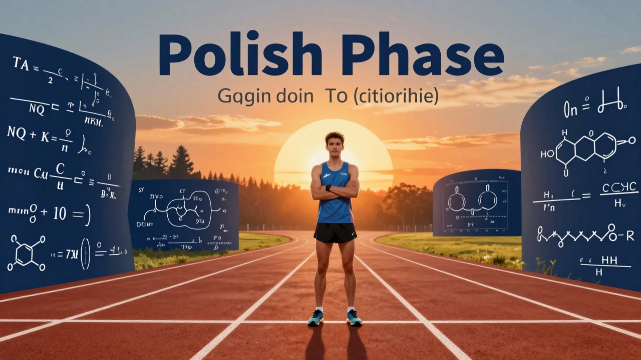Runner at start line surrounded by academic symbols
