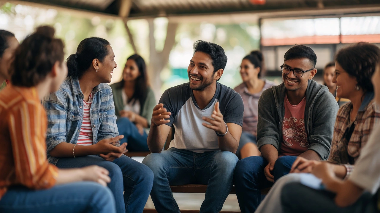 Diverse group having a relaxed conversation