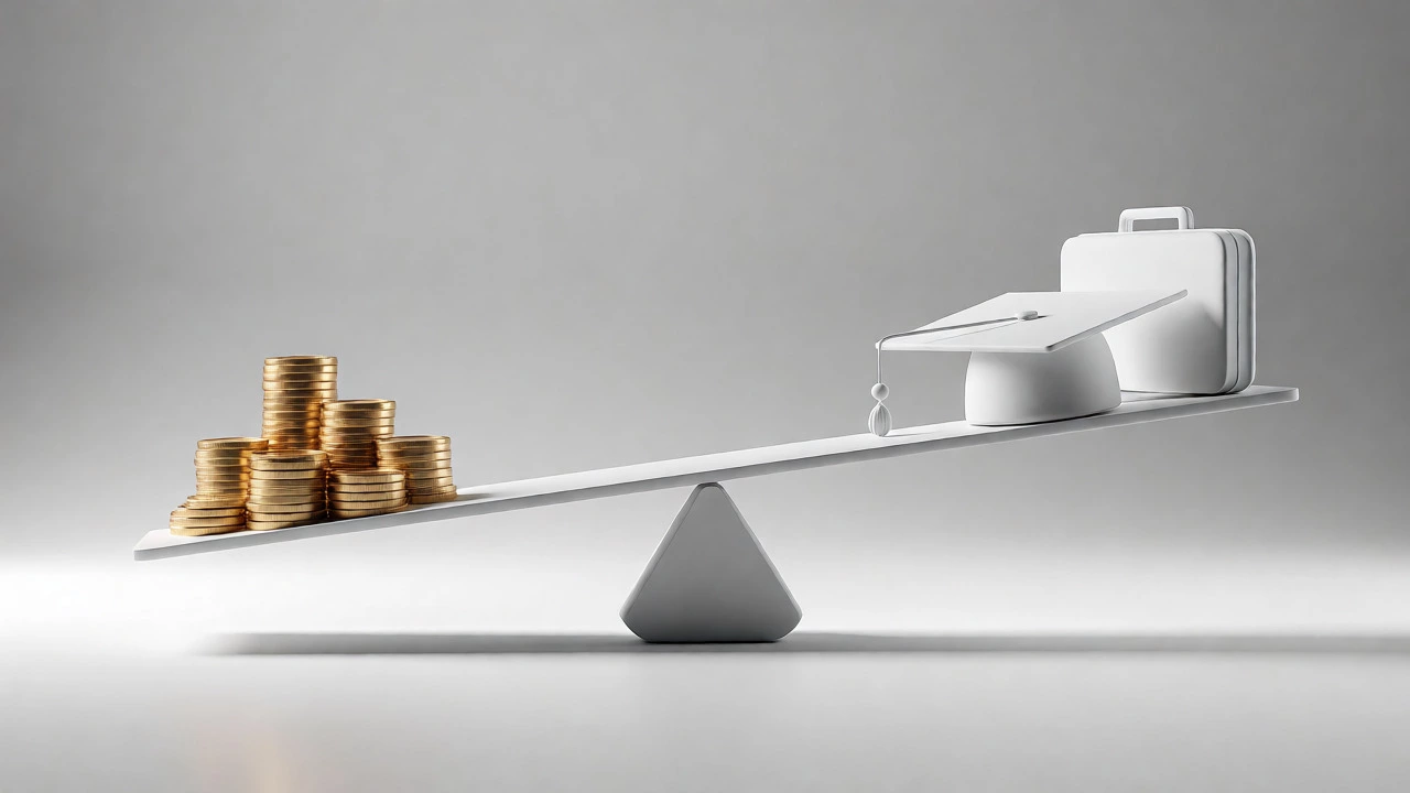 Abstract scale balancing money and education for ROI
