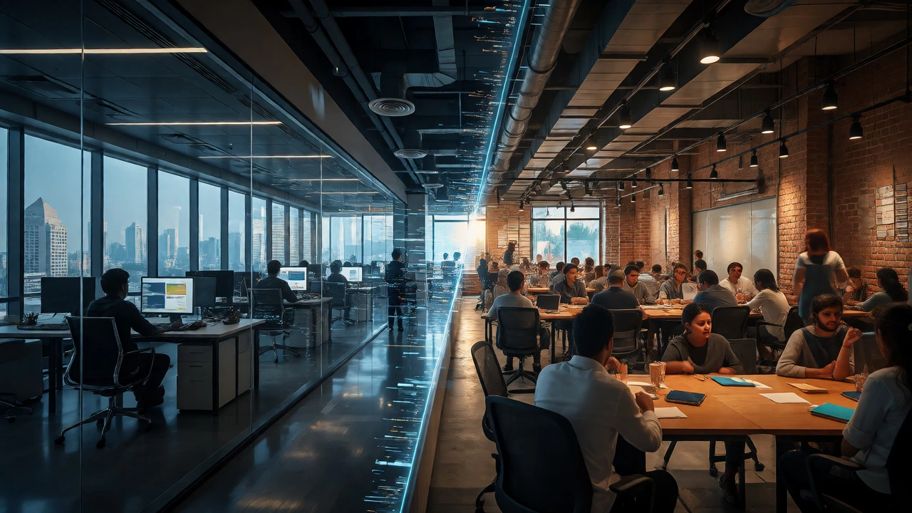 Split view of Mumbai and Delhi tech workspaces